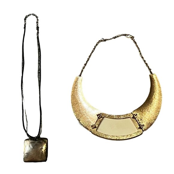 Boho Necklace Bundle of Necklaces Marbleized Glass and Pressed Gold Costume Jewe - Picture 6 of 10